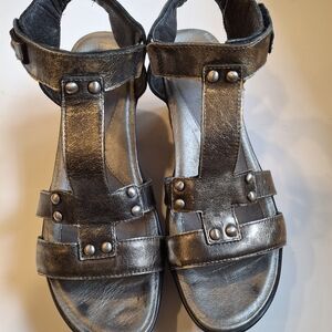Naot Metallic Pewter T-Strap Sandals